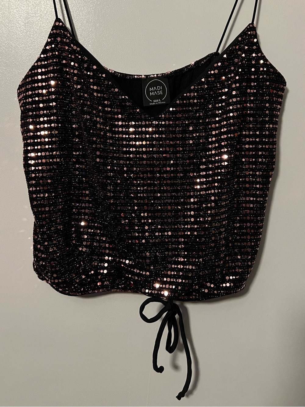 Rose Sequin Spaghetti Strap Crop Top